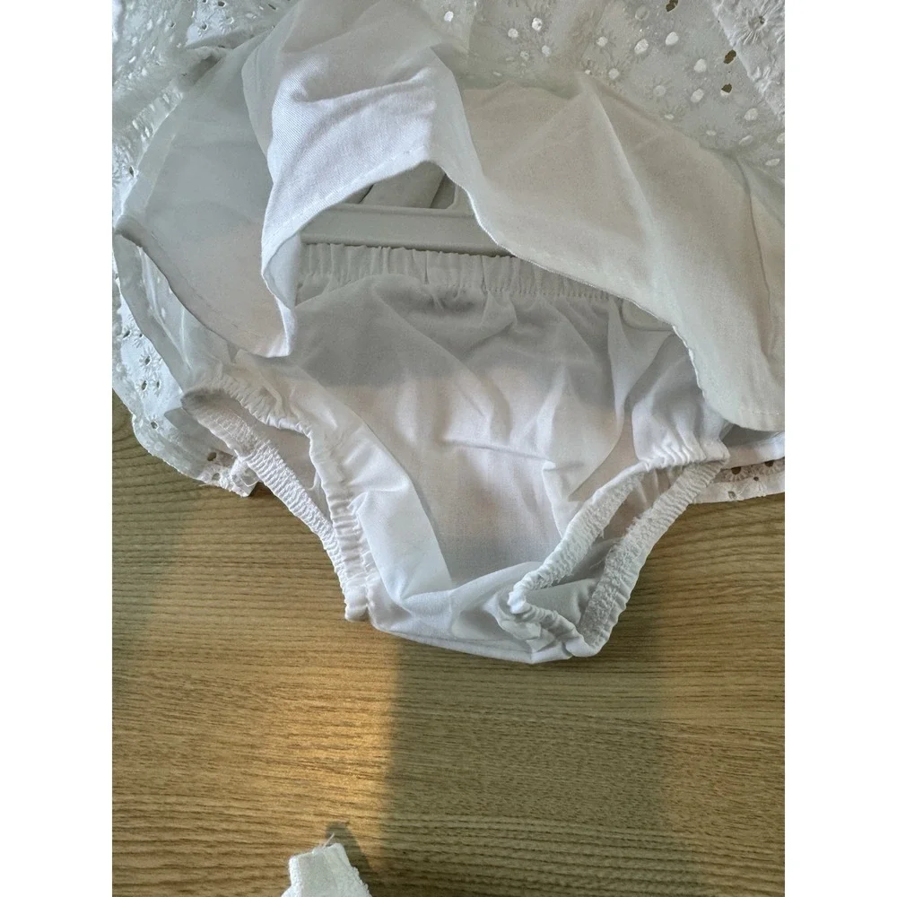 NWT Little Lass Baby Girl White Eyelet Dress Bloomer Headband 0-3M 3PC